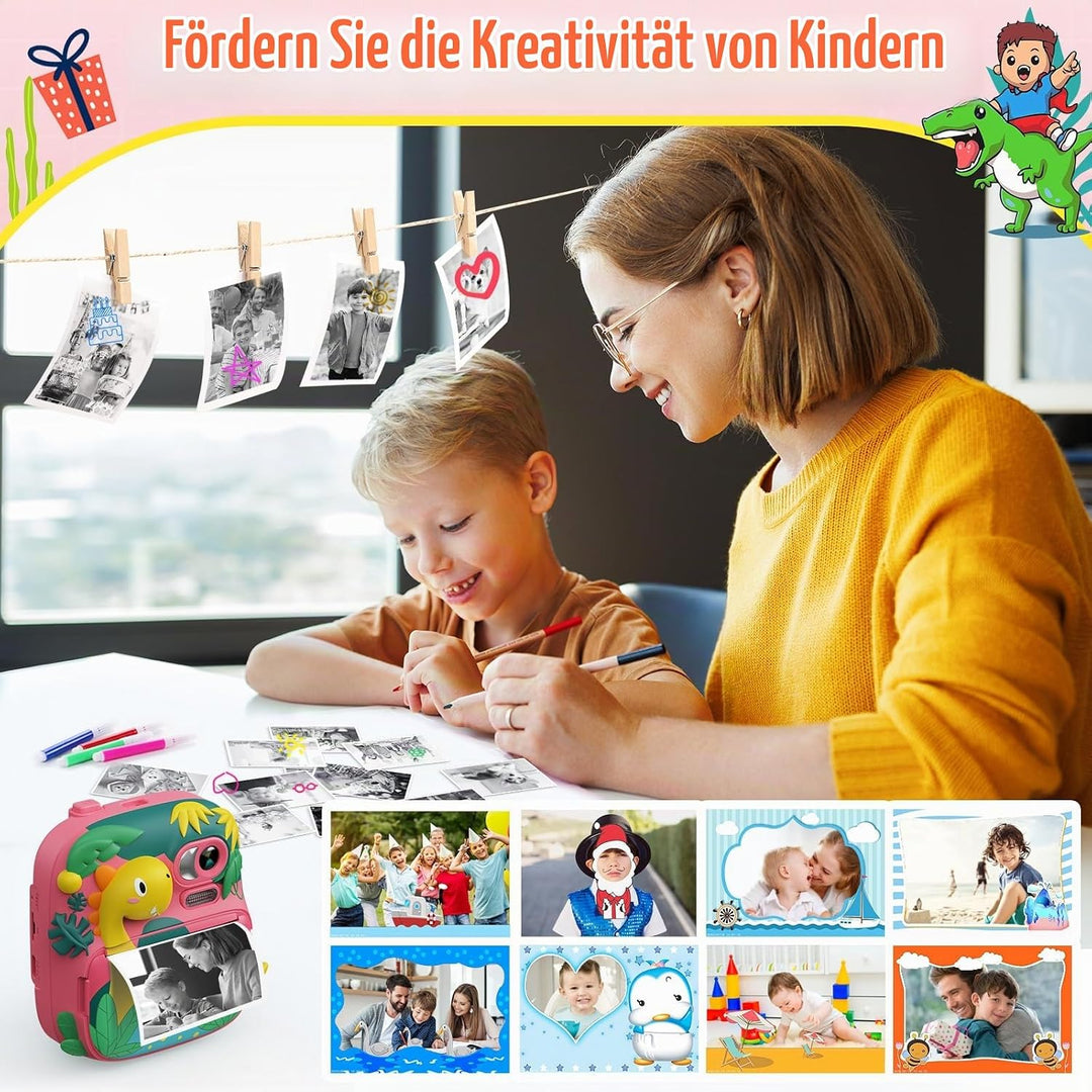 Kinderkamera Sofortbildkamera, CAMCLID 2,4 Zoll Digitalkamera Kinder Dinosaurier Sofortbildkamera mi