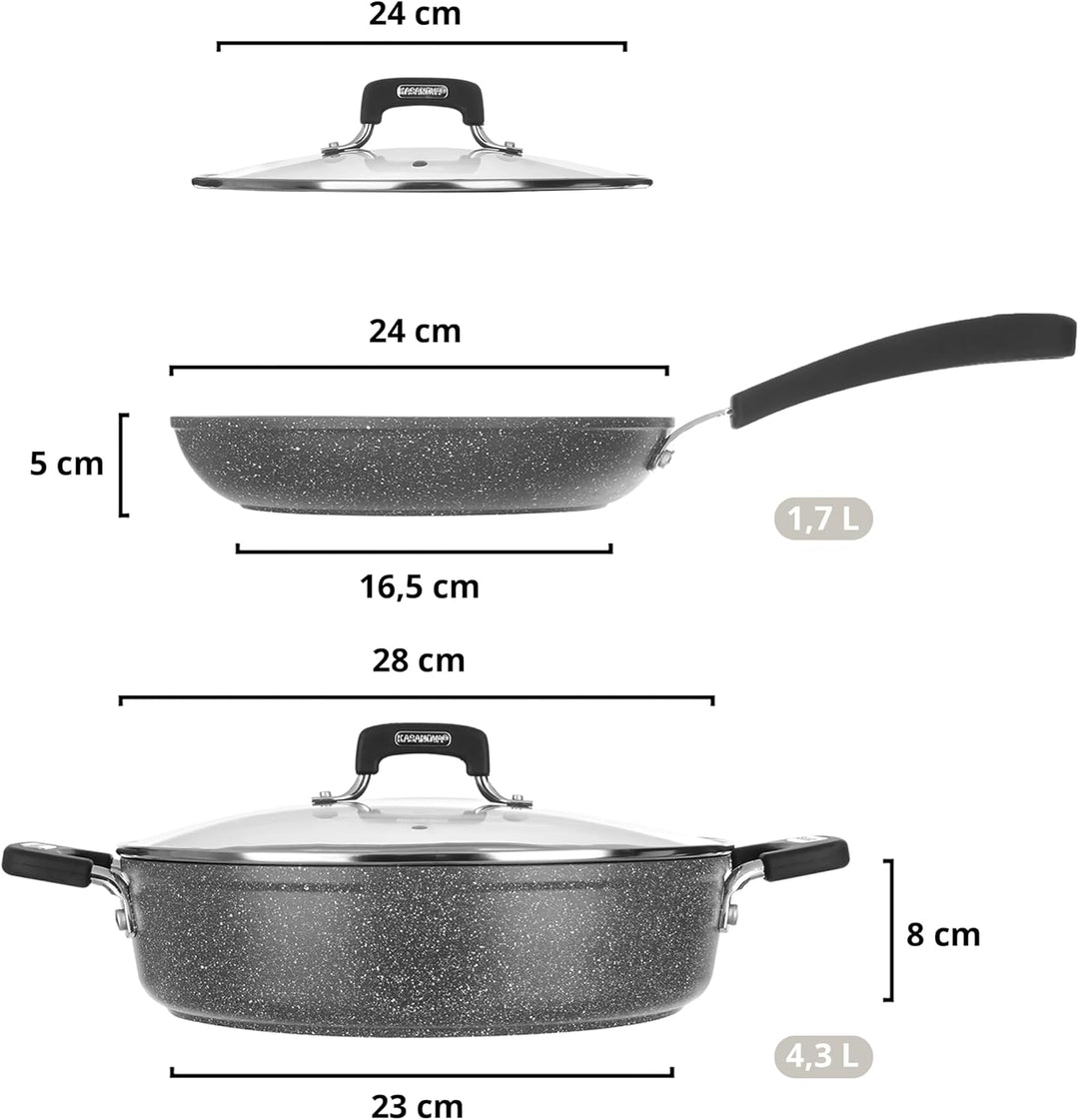 KASANOVA New Petra Dark Topf-Set – Töpfe und Pfannen für Induktion und Backofen bis 180°C, Antihaft-