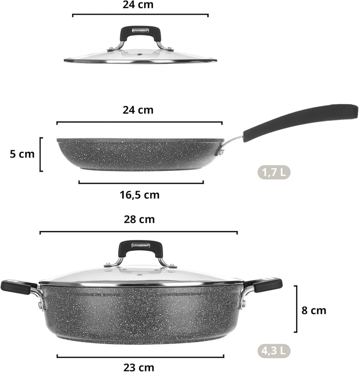 KASANOVA New Petra Dark Topf-Set – Töpfe und Pfannen für Induktion und Backofen bis 180°C, Antihaft-