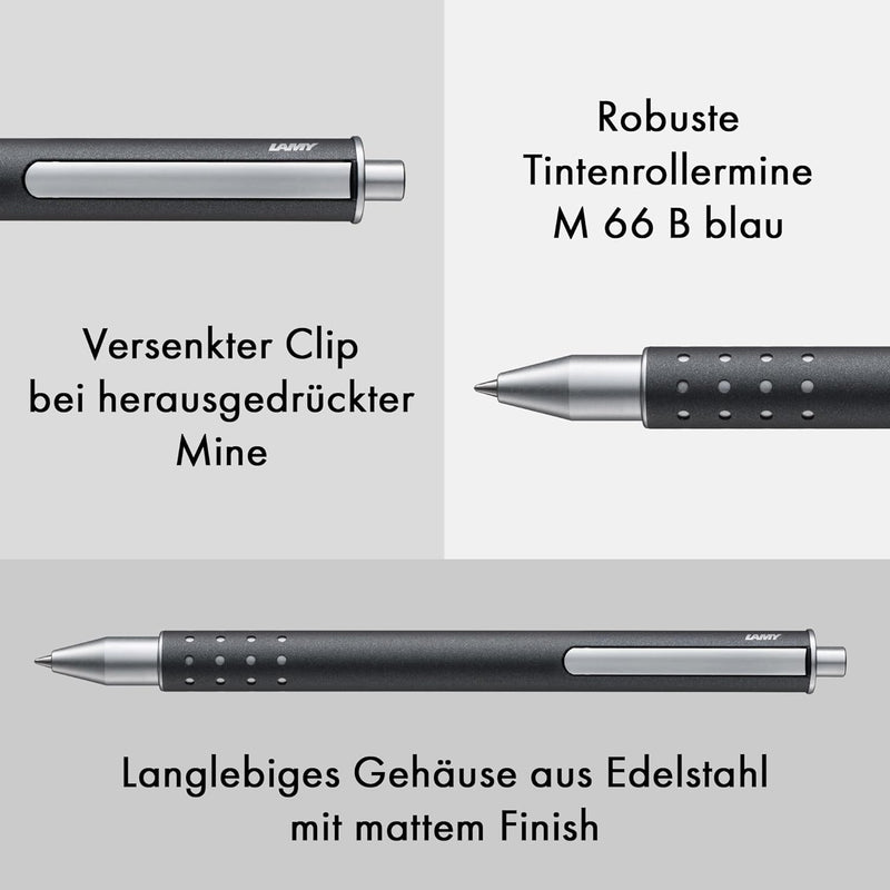 LAMY swift Tintenroller 334 – Rollpen in matt-anthrazitfarbener Lackoberfläche mit Edelstahlpunkten