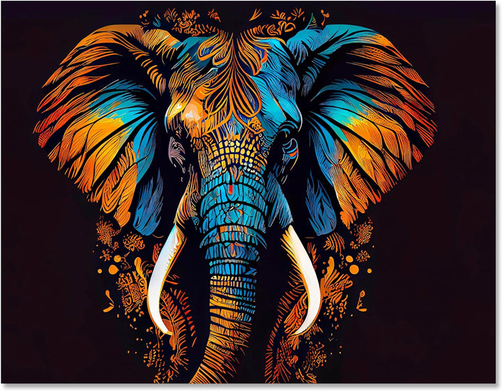 wandmotiv24 Leinwandbild Malerei ethnisch, 80x60cm, Querformat, Elefant, Deko, Bilder auf Leinwand,