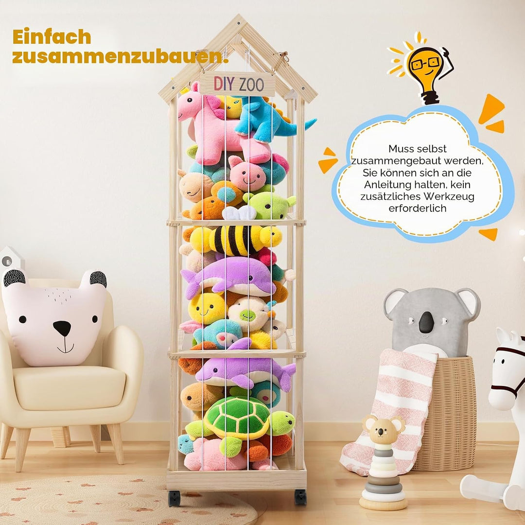 Kuscheltier Aufbewahrung 146x47x35CM, MINENICE Plüschtier Aufbewahrung aus Massivholz mit 360° Fests