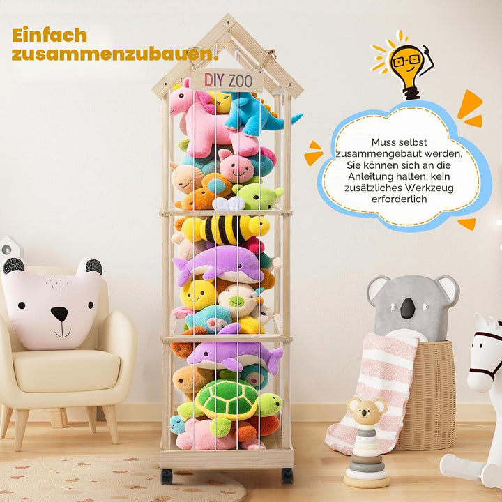 Kuscheltier Aufbewahrung 146x47x35CM, MINENICE Plüschtier Aufbewahrung aus Massivholz mit 360° Fests