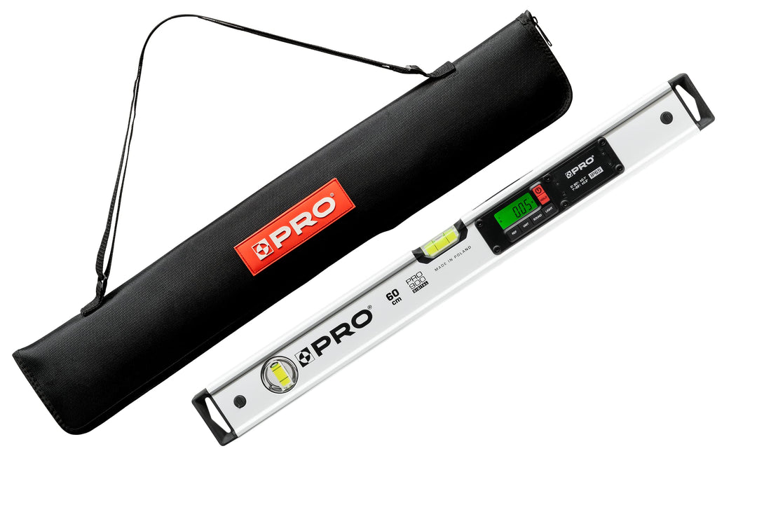 PRO900 Digitale Wasserwaage 60cm mit 2 LCD Displays und Abdeckung - Elektronische Wasserwaage mit Me