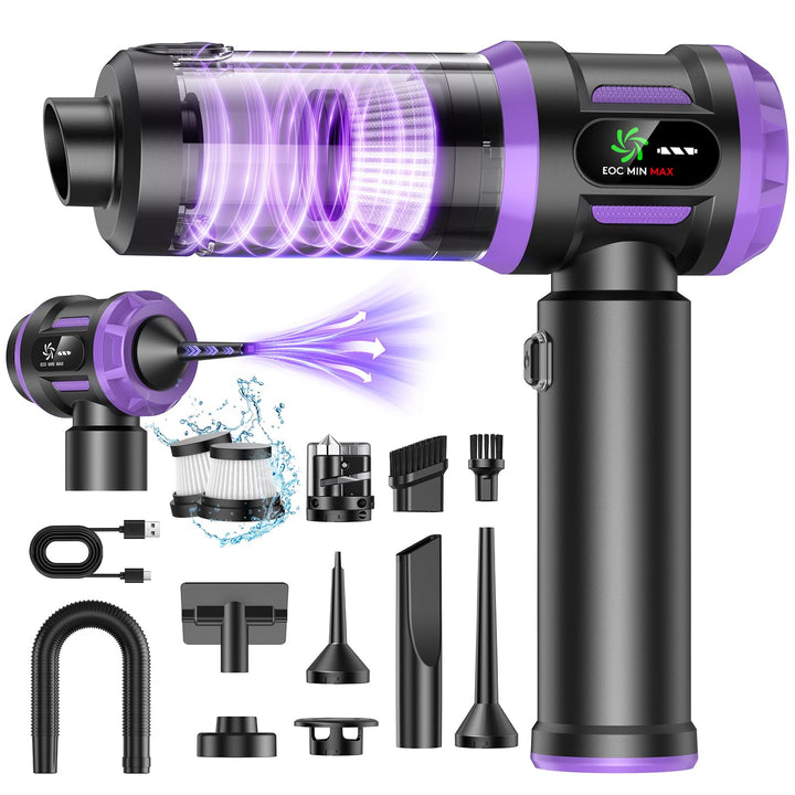 Handstaubsauger Akku 27000Pa mit LED-Display, 5-in-1 Kabelloser Autosauger Stark ,Bürstenloser Motor