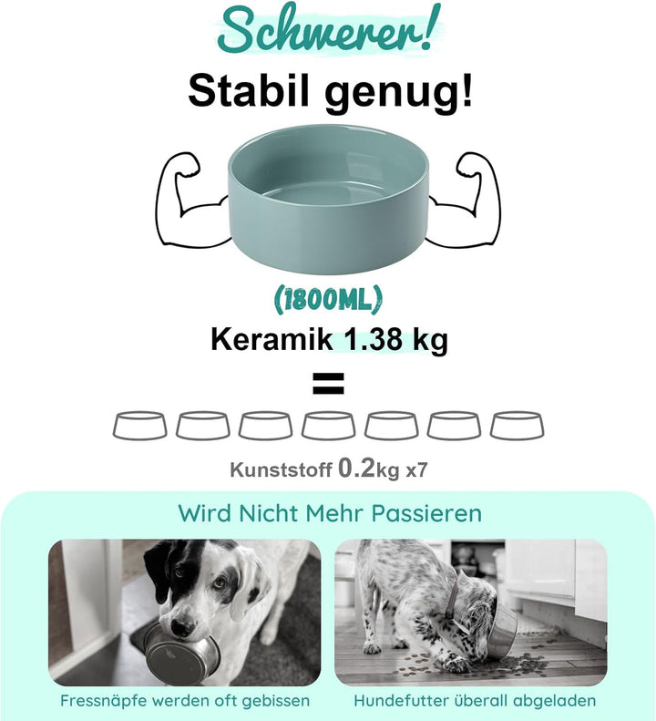 SPUNKYJUNKY Hundenapf Keramik Erhöhter Futternapf Set mit Bambus Ständer für Katzen und Hunde (1800m
