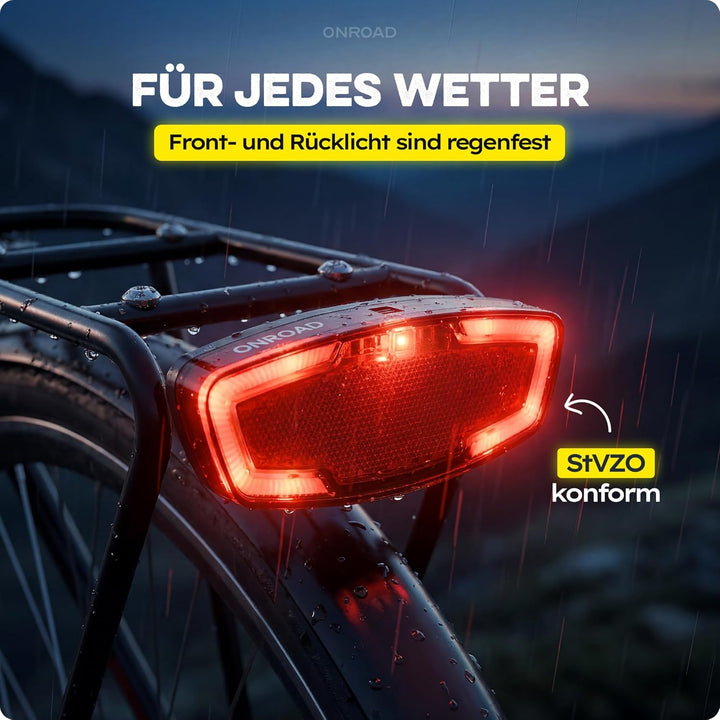 LED Fahrradlicht Dynamo 70 Lux - Fahrradlicht Set LUXON mit Automatischer Lichtanpassung & Standlich