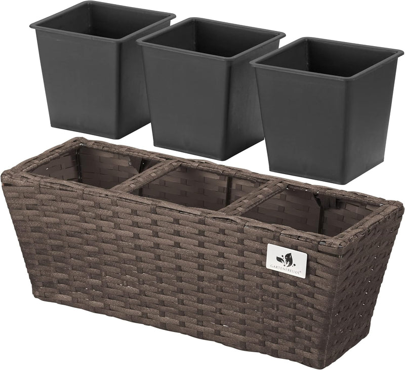 Gartenfreude 4000-1002-024 Balkonkasten Polyrattan mit Aufhängung 47 x 17 x 15 cm 4er-Set, Mocca 47