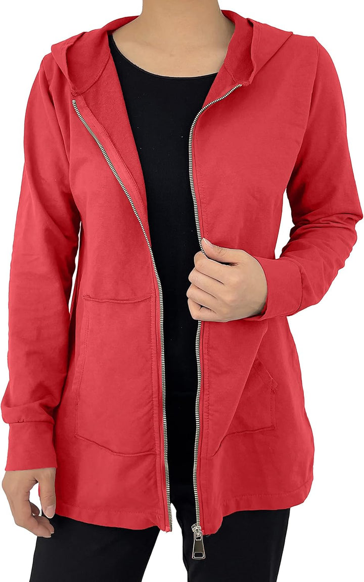 JOPHY & CO. Langes Sweatshirt für Frauen mit Kapuze, Reissverschluss und Taschen (cod. 9047) M Rot,