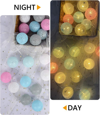 DeepDream Baumwollkugeln Lichterkette, 5M 20 LED Dimmbar Cotton Ball Lichterkette, LED Kugeln Lichte