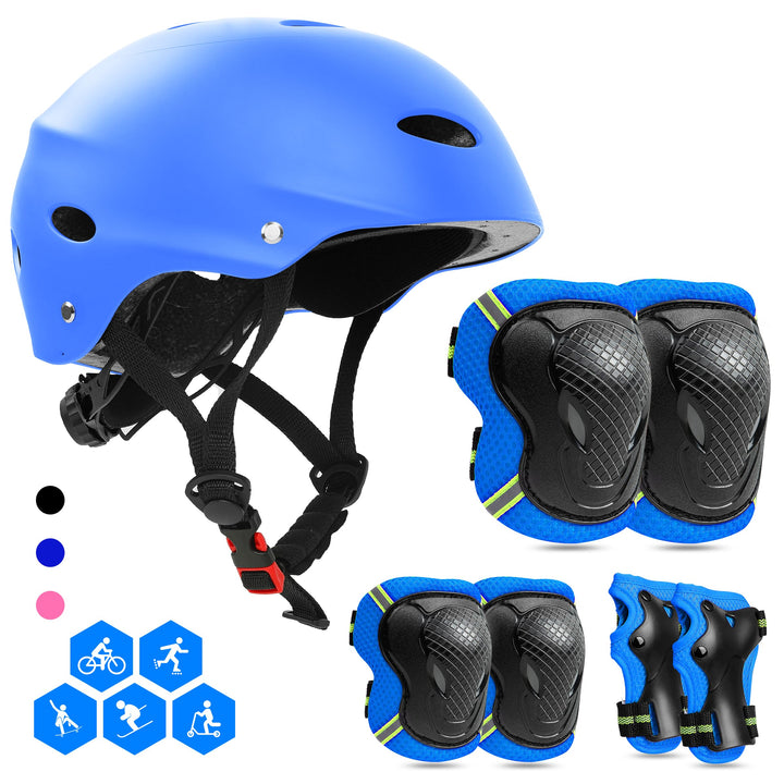 FAYITING Kinder-Schutzausrüstung, 7-in-1-Helm-Set, Knie Handgelenk und Ellbogenschützer für Skateboa