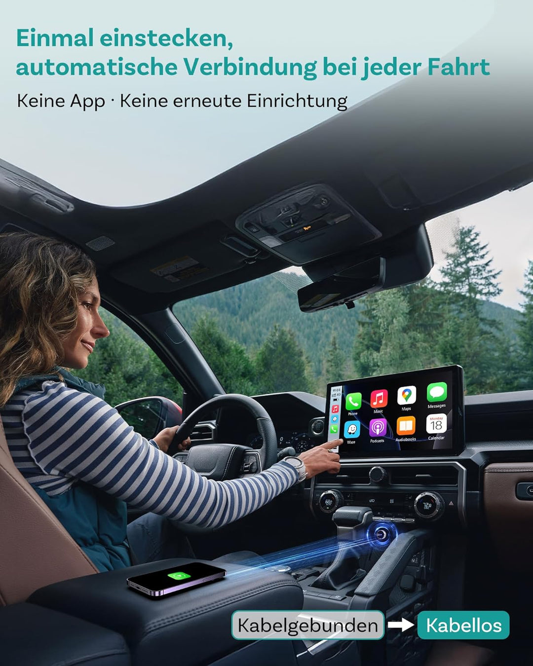 2026 Ottocast Mini Tube Wireless CarPlay & Android Auto Adapter, Kabelgebunden zu Kabellos, Plug & P