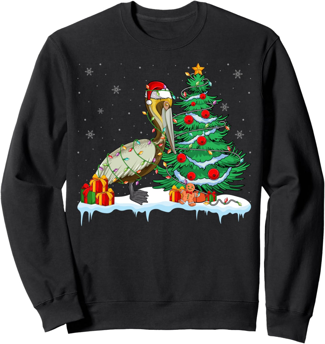 Pelican Lover Christmas Pelican Wearing Santa Hat Xmas Light Sweatshirt