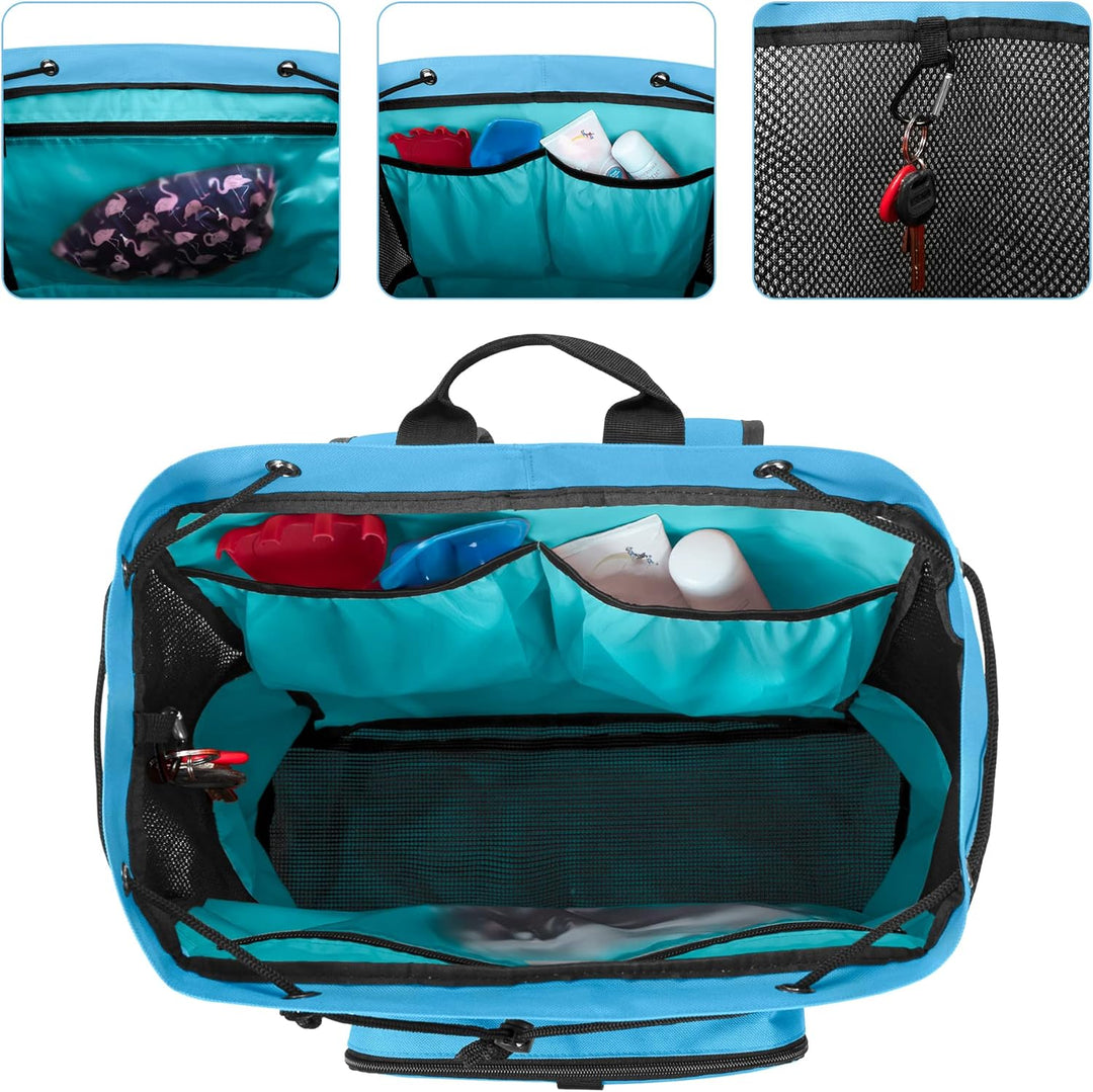 Fasrom Mesh Strandrucksack mit Reissverschluss unten zum Schwimmen | Reissverschluss Unten, Wasserdi