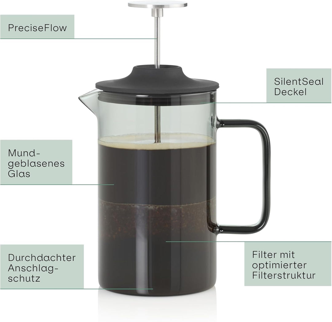 AdHoc MC80 French-Press-Kaffeebereiter Impact | 600 ml | Mundgeblasenes Borosilikatglas & Edelstahlf
