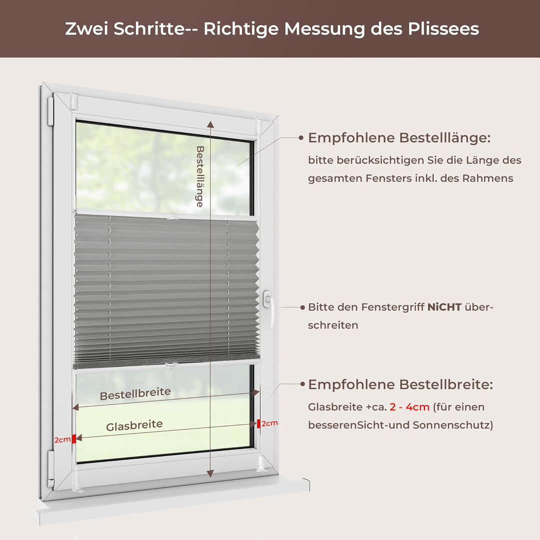 Allesin Plissee ohne Bohren Plissees Klemmfix Anthrazit 40x80cm(BxH), Plisseerollo Faltrollo mit Kle