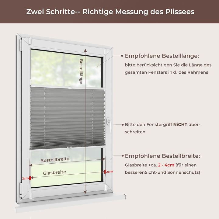 Allesin Plissee ohne Bohren Plissees Klemmfix Anthrazit 40x80cm(BxH), Plisseerollo Faltrollo mit Kle