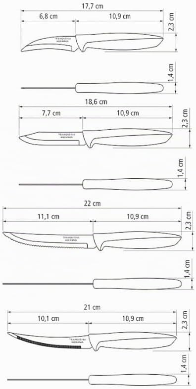 Tramontina PLENUS Messerset, Küchenmesserset, Edelstahl (Küchenmesserset 8-teilig), Bunt, Küchenmess
