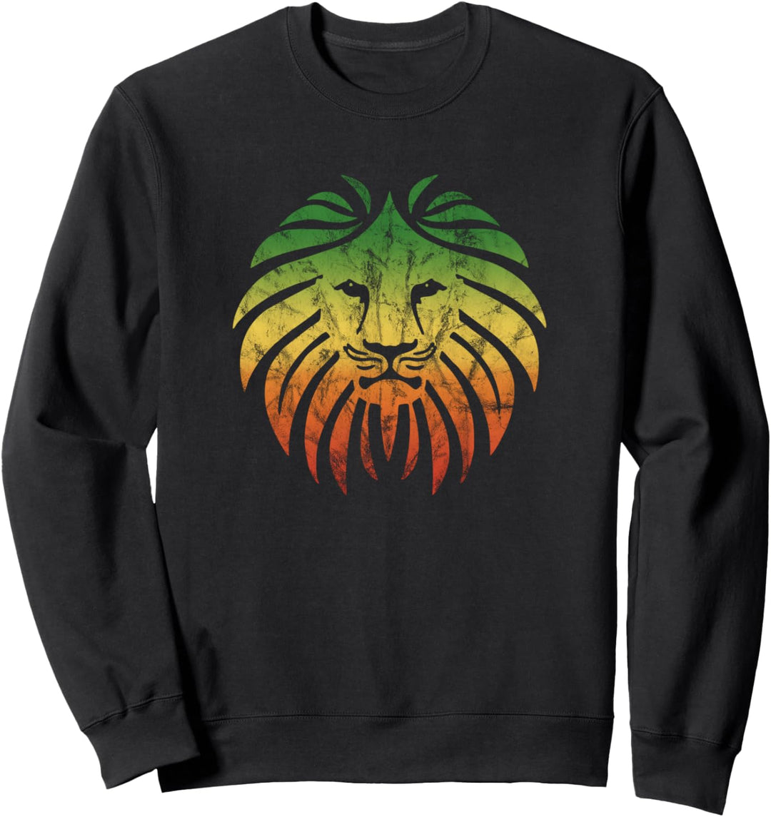 Reggae Löwe Musik Fahne Farben Rasta Roots Vintage Grunge Sweatshirt