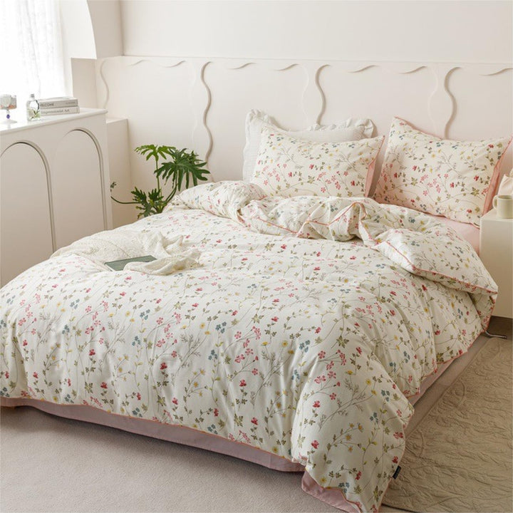 Freyamy Blumen Bettwäsche 155x220cm 2teilig Baumwolle Beige Rosa Bunt Floral Blätter Pflanzen Bettwä