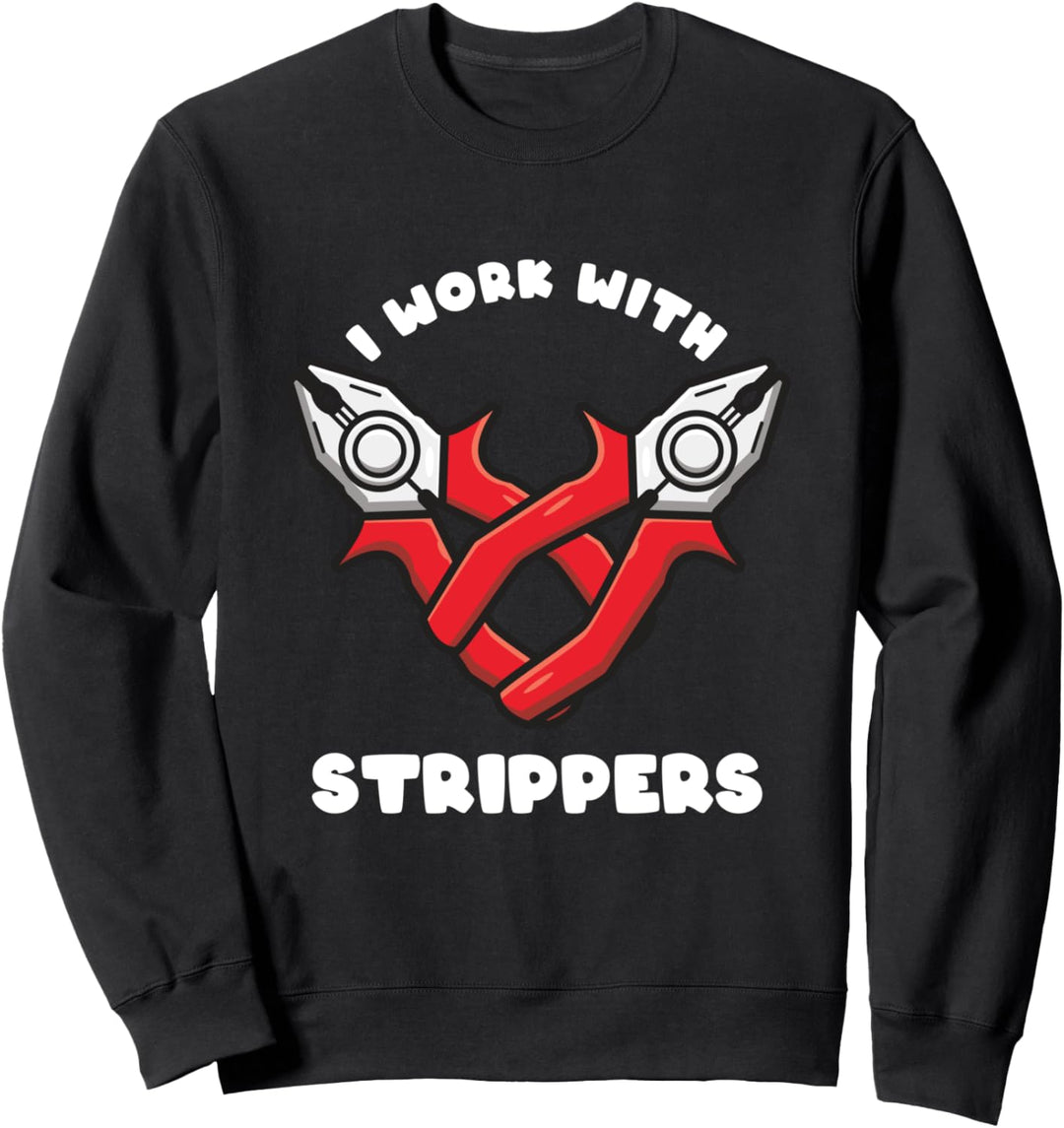 Arbeit mit Abisolierzange, Elektriker, Elektroarbeiter, Handwerker. Sweatshirt