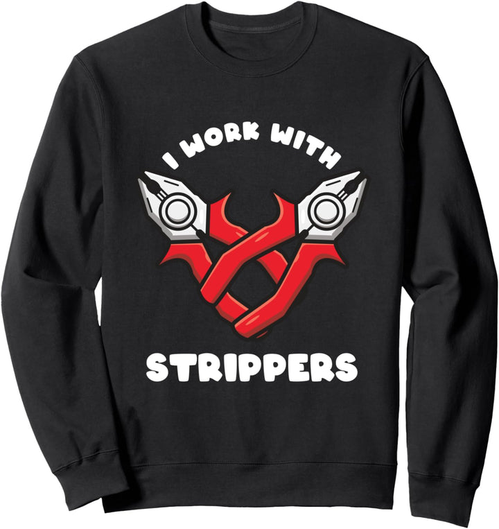 Arbeit mit Abisolierzange, Elektriker, Elektroarbeiter, Handwerker. Sweatshirt