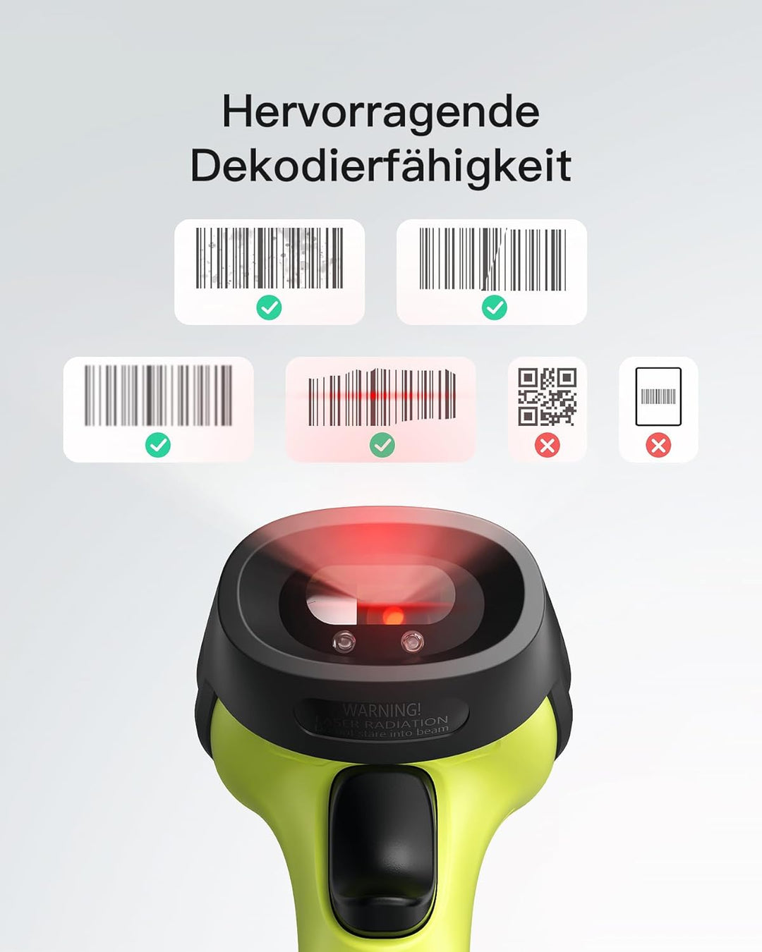Inateck Barcode Scanner Wireless 2.4 GHz, 35 m Reichweite, automatisches schnelles und präzises Scan