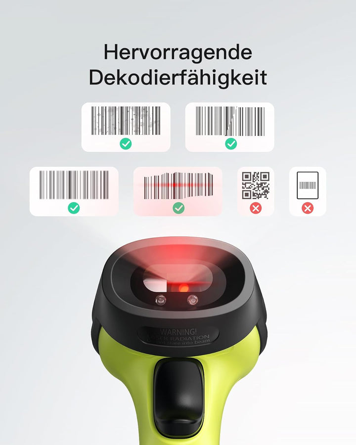 Inateck Barcode Scanner Wireless 2.4 GHz, 35 m Reichweite, automatisches schnelles und präzises Scan