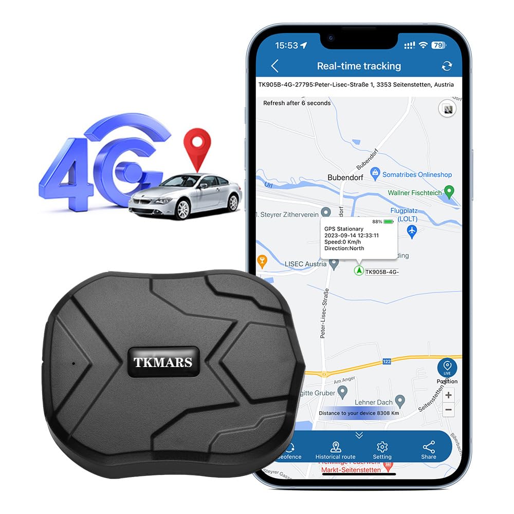 GPS Tracker 4G mit Integrierte SIM, Starker Magnetischer Wasserdichter 5000mah Akku Mit APP/PC-Platt