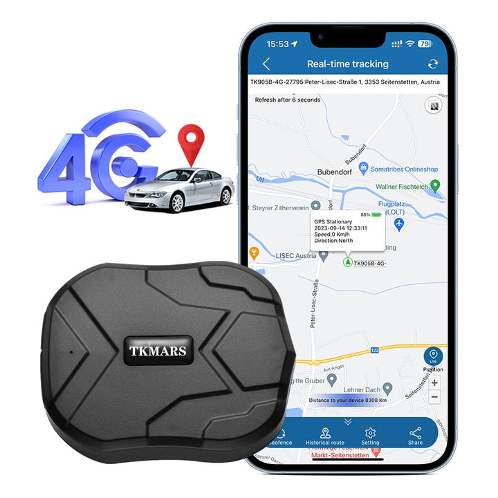 GPS Tracker 4G mit Integrierte SIM, Starker Magnetischer Wasserdichter 5000mah Akku Mit APP/PC-Platt