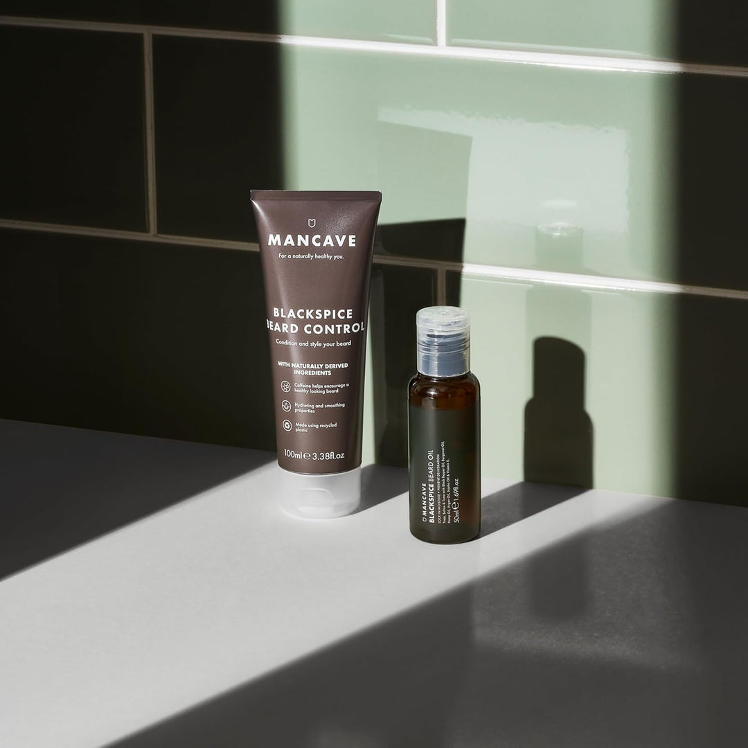 ManCave Blackspice Bartpflege Bartöl Herren bändigt den Bart mit Arganöl, Bergamotteöl und Hanföl, 9