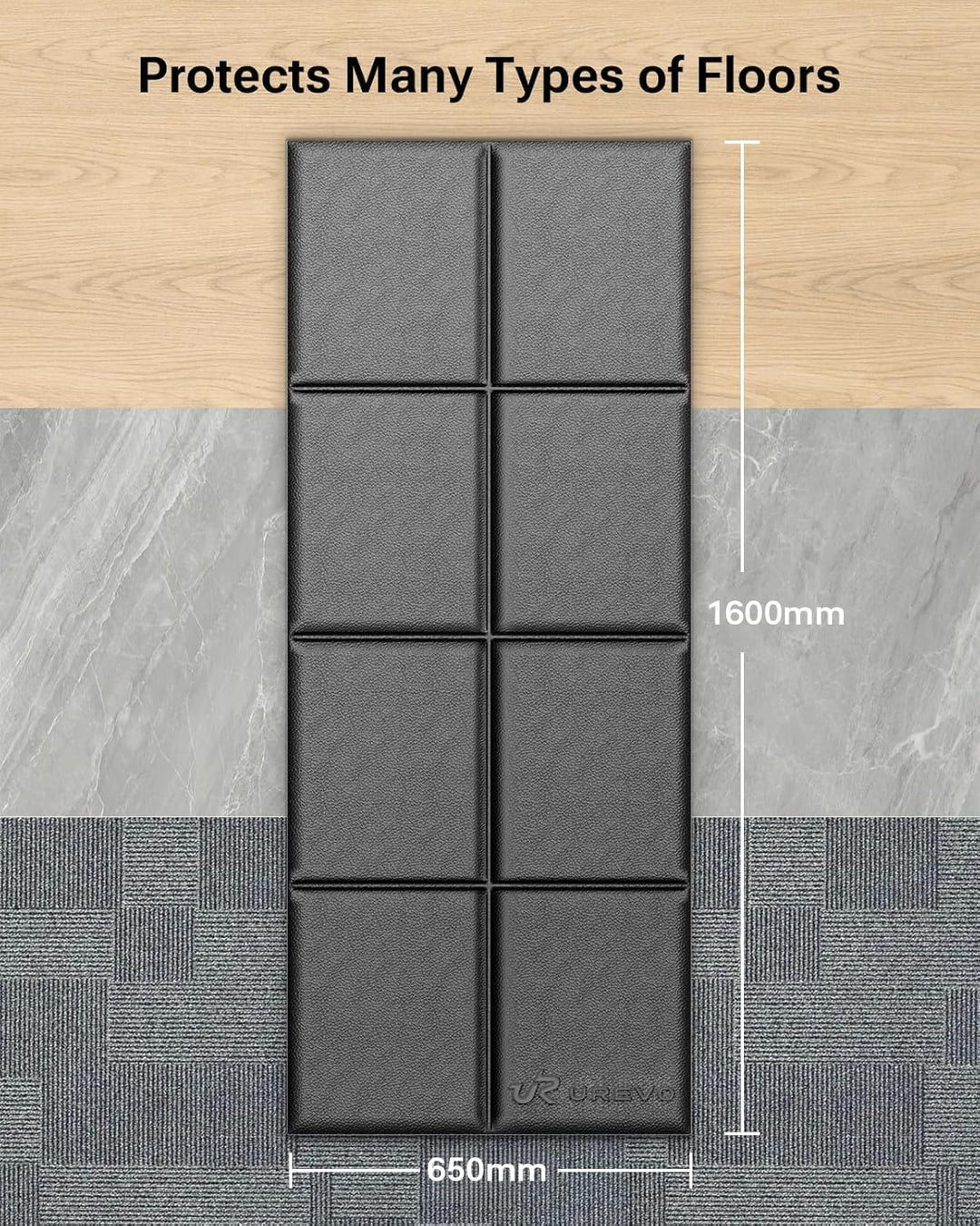 UREVO Faltbare Bodenschutzmatte 65 × 160 cm, Extra widerstandsfähige Laufbandmatte, 6 mm Dicke Fitne