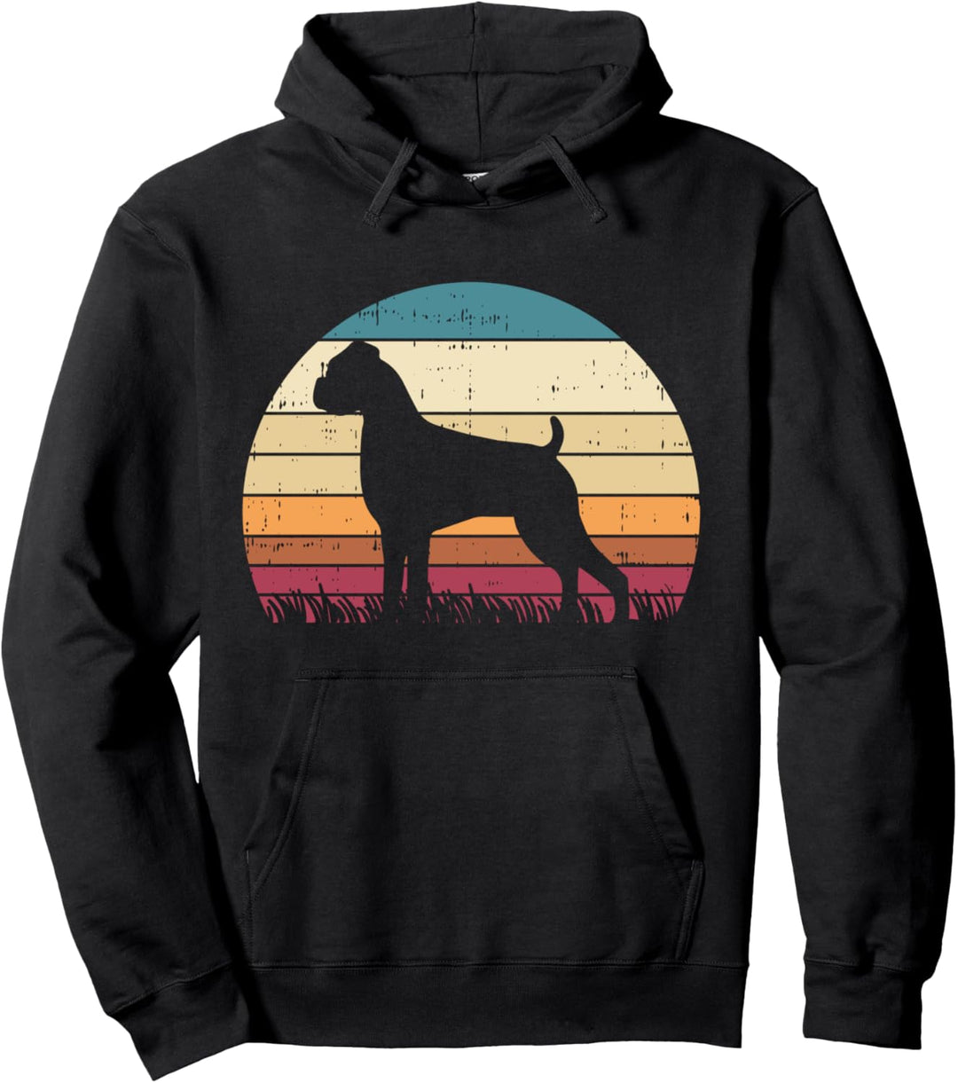 Boxer Silhouette Sunset Retro Animal Pet Dog Lover Gift Pullover Hoodie