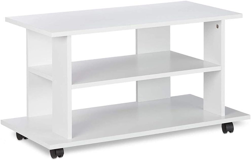 BAKAJI TV-Schrank aus MDF-Holz mit 2 Einlegeböden für Videospiele DVDs und 4 Rollen, modernes Design