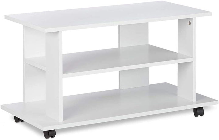 BAKAJI TV-Schrank aus MDF-Holz mit 2 Einlegeböden für Videospiele DVDs und 4 Rollen, modernes Design