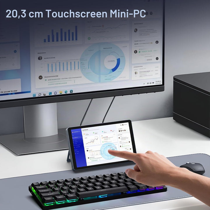 Mini PC N150 (bis zu 3,6 GHz), Micro Desktop Computer 12 GB DDR5 RAM, M.2 SSD Mini-PC mit 8-Zoll-Tou