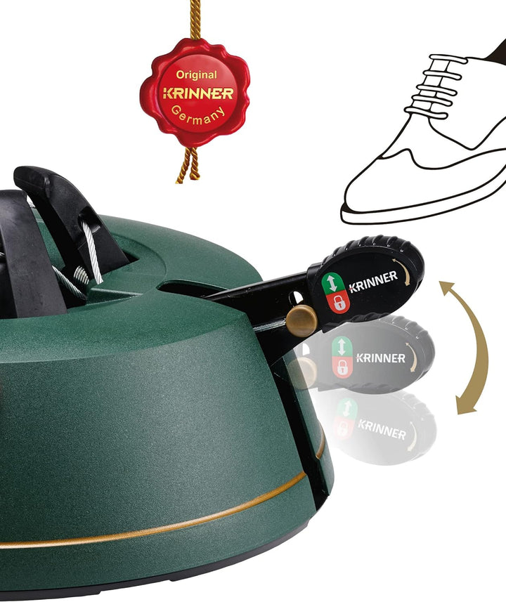 KRINNER Weihnachtsbaum Christbaumständer Comfort M Grün 36cm inkl. Fusspedal-und Einseiltechnik für