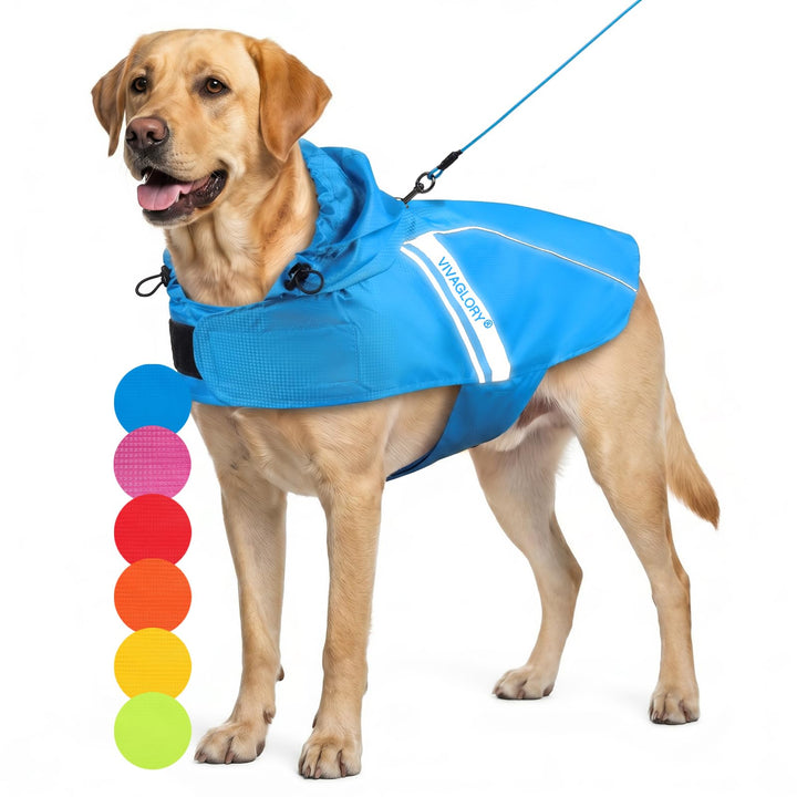 VIVAGLORY Hunderegenmantel für grosse Hunde, leicht an- und ausziehbare Regenbekleidung, reflektiere