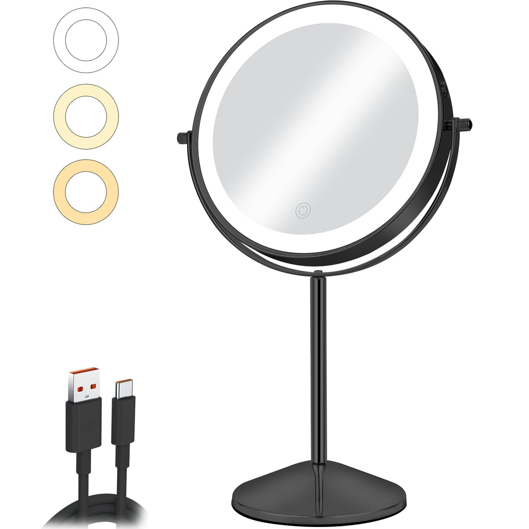 8" Kosmetikspiegel mit Beleuchtung Wiederaufladbarer, 1X/10X Vergrösserungsspiegel mit Licht 54 LED-
