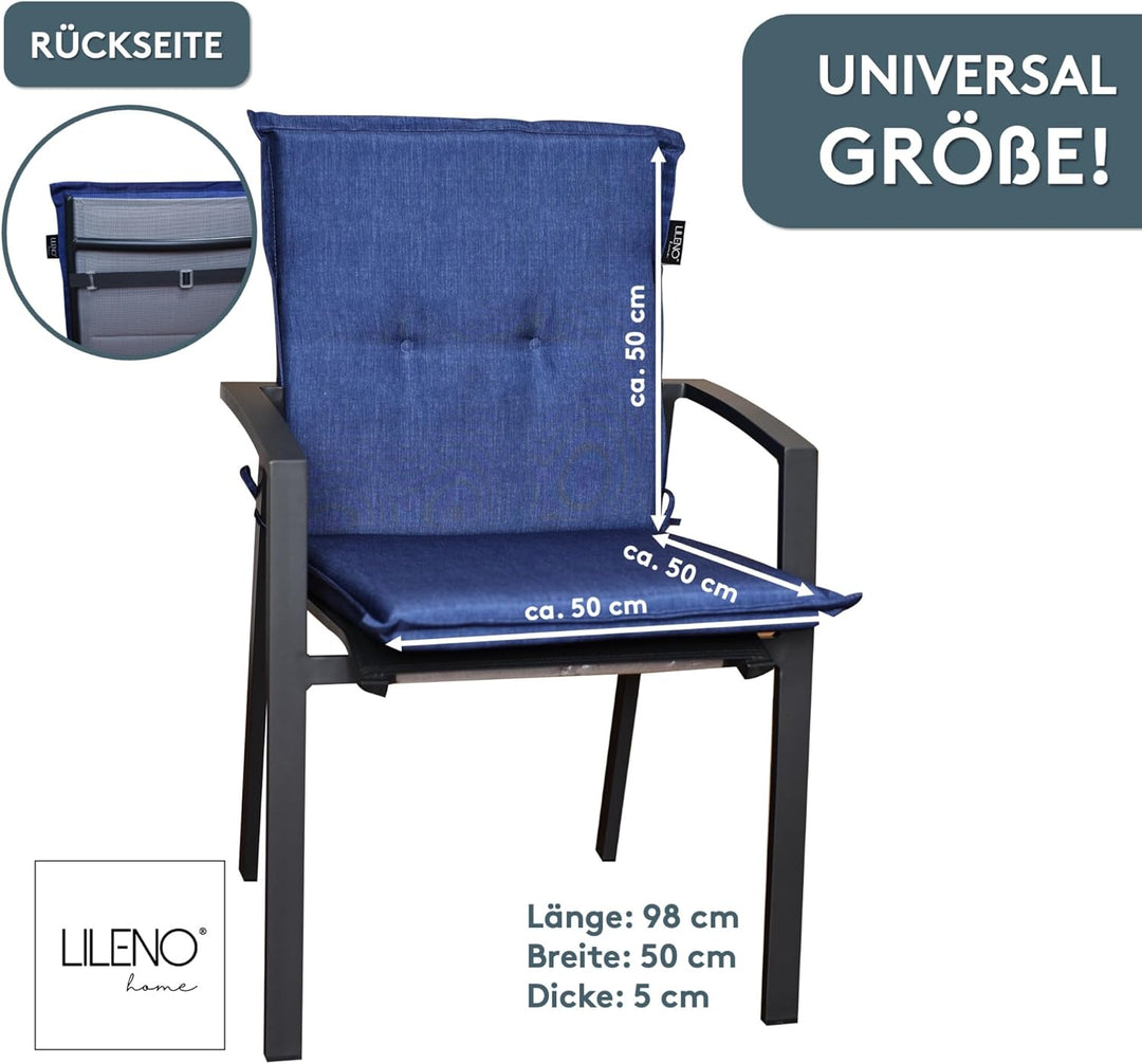 LILENO HOME Gartenstuhl Auflagen als [1er Set - Niedriglehner] in Blau Uni - Bequeme Liegen als Sitz