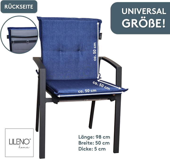 LILENO HOME Gartenstuhl Auflagen als [1er Set - Niedriglehner] in Blau Uni - Bequeme Liegen als Sitz
