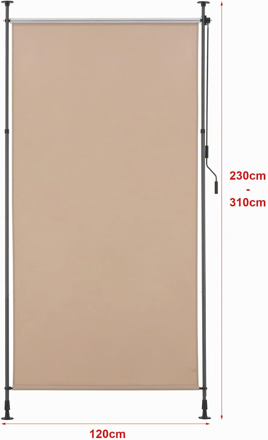pro.tec Aussenrollo Cimarra 120 x 270 cm Balkonrollo Senkrechtmarkise mit Handkurbel Sichtschutz wit