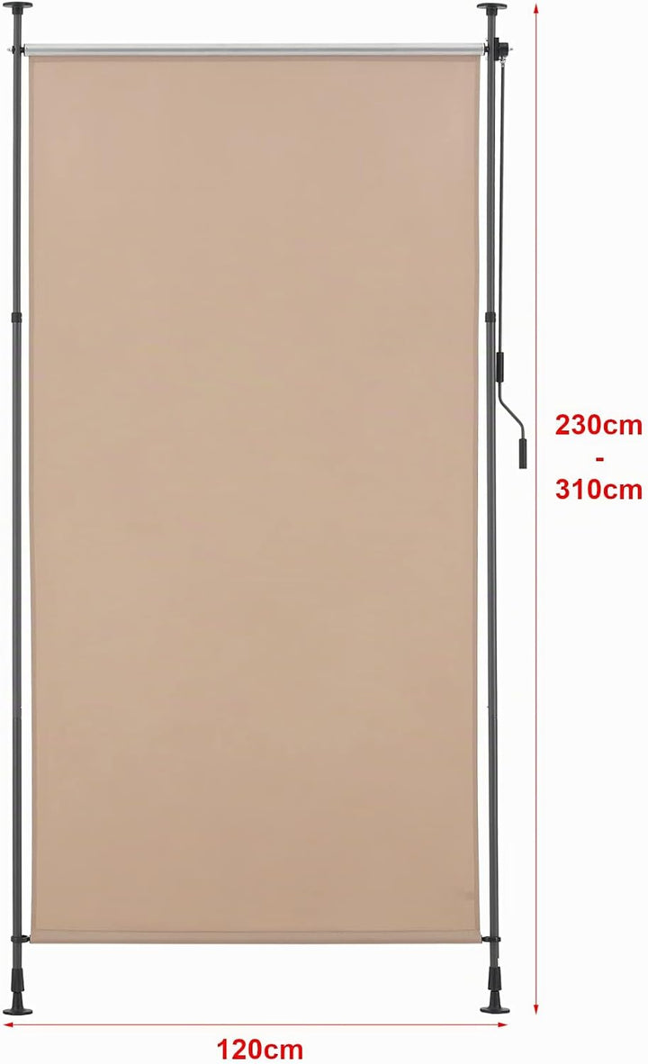 pro.tec Aussenrollo Cimarra 120 x 270 cm Balkonrollo Senkrechtmarkise mit Handkurbel Sichtschutz wit