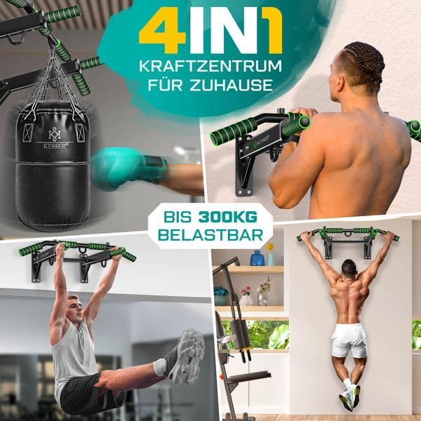 KESSER® 4in1 Klimmzugstange zur Wandmontage rutschfesten Griffen zusätzliche Funktion für Seile Ring