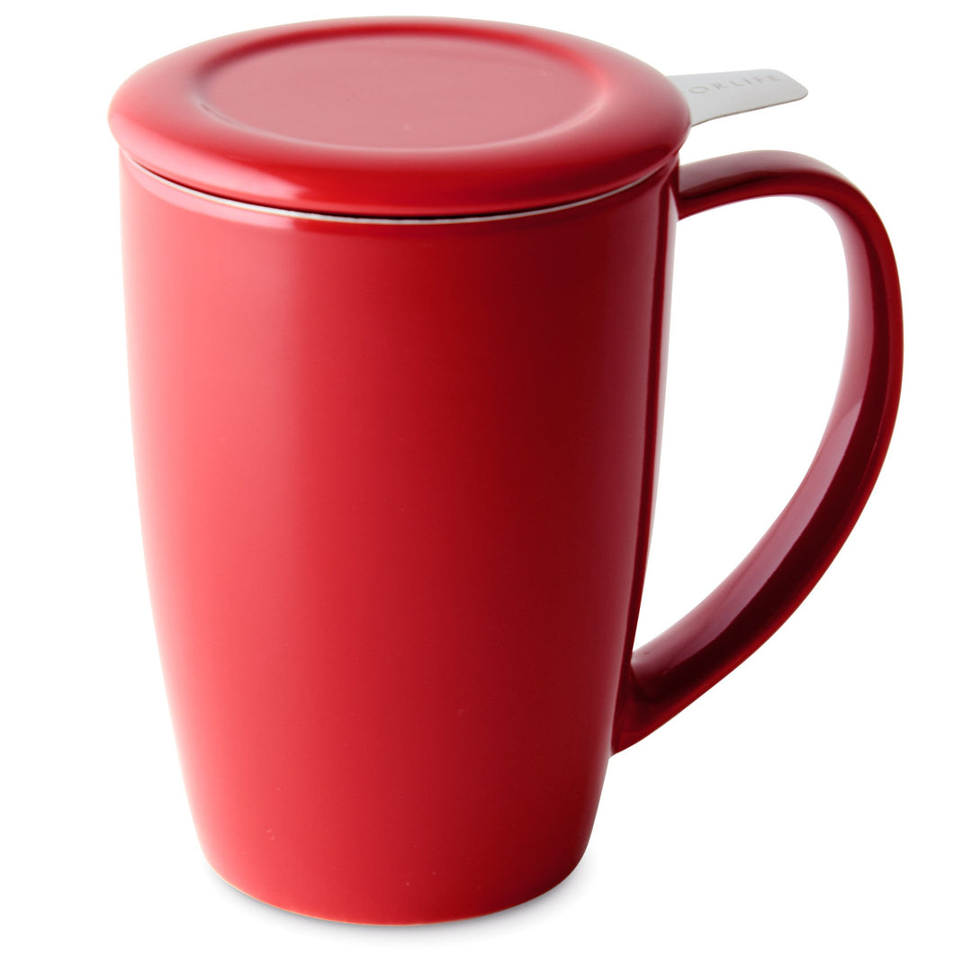 FORLIFE Curve Teetasse mit Teesieb und Deckel, 425 ml, Rot, Rot