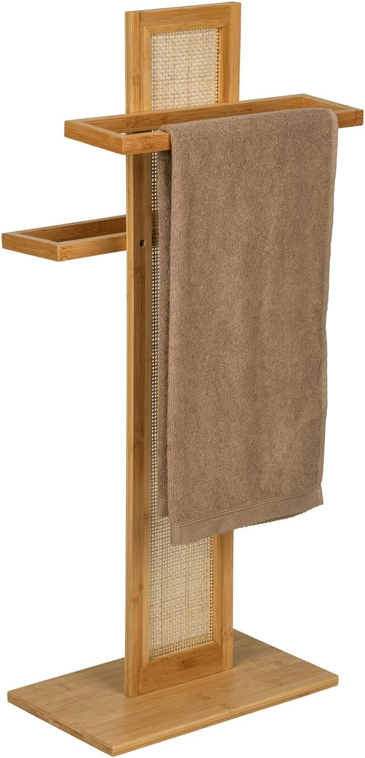 WENKO Handtuchständer Allegre, dekorativer Handtuchhalter aus hochwertigem Bambus und Rattan-Geflech