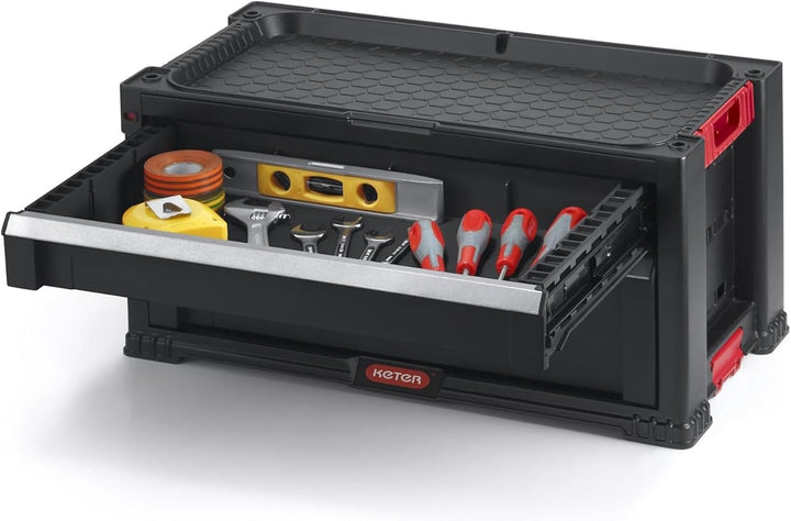 KETER Aufsatz mit 2 Schubladen für Werkzeugwagen, Modul, schwarz, 56,2 x 28,9 x 26,2 cm Modul 2 Schu