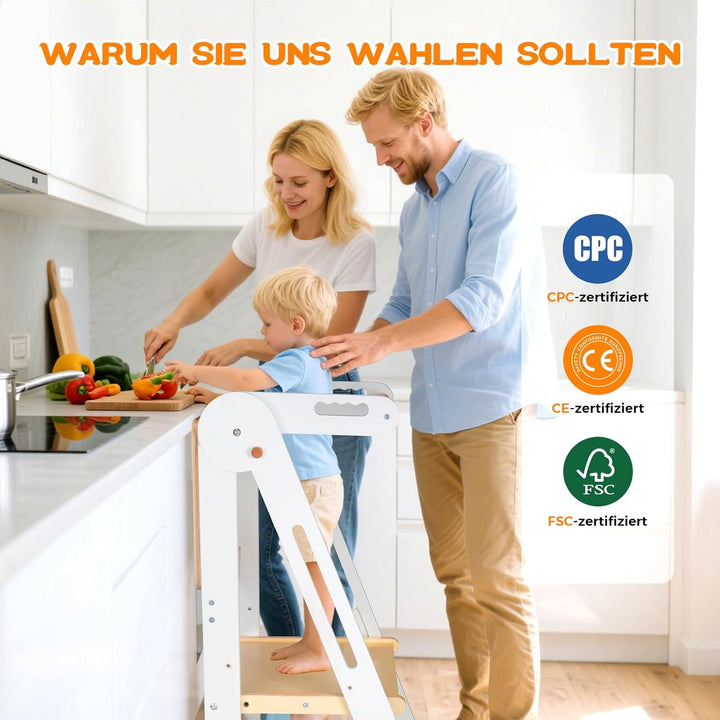 Lernturm Klappbar, Montessori Learning Tower, Multifunktionaler Lernturm ab 1 Jahr klappbar, Platzsp