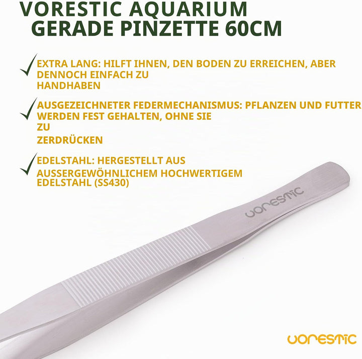 VORESTIC Gerade Aquarium Pinzette 60 cm, Pflanzen Aquarium Zange 60 cm, Sehr Lange Pinzette 60 cm, P