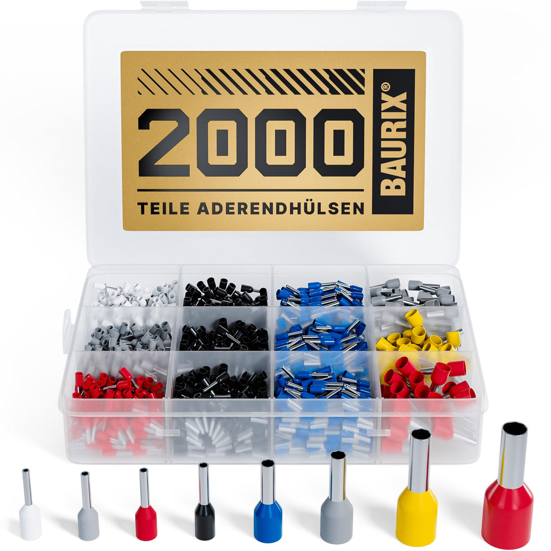 BAURIX ® 2000 Stück Aderendhülsen Sortiment I Isolierte Hülsen nach DIN 46228-4: 2020-03 I 0,5 mm² -